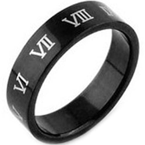 Black Rings For Men Black Tungsten Carbide Flat Ring With Custom Roman Numerals