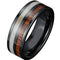 Wooden Rings For Men Black Tungsten Carbide Flat Ring With Deer Antler and Koa  Wood