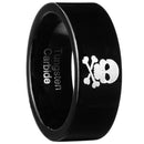 Black Band Ring Black Tungsten Carbide Pipe Cut Flat Skull Ring