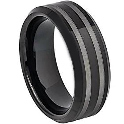 Black Rings For Men Black Tungsten Carbide Polished Matt Ring