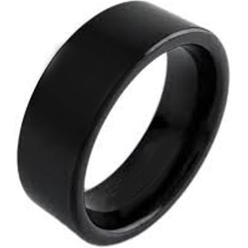 Black Rings For Men Black Tungsten Carbide Polished Shiny Flat Ring