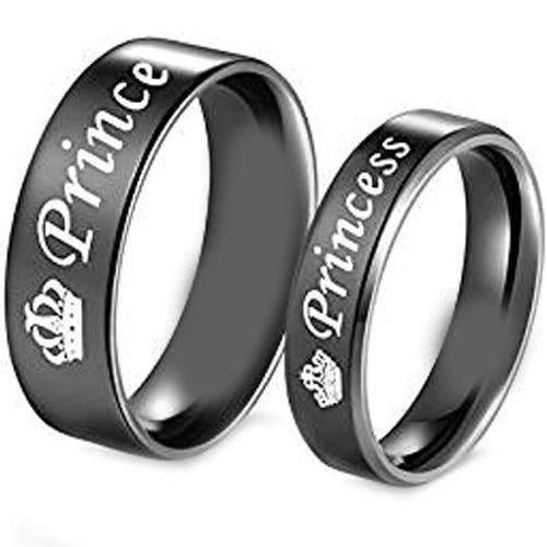 Black Wedding Rings For Men Black Tungsten Carbide Prince Princess Crown Flat Ring