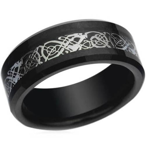 Silver Wedding Rings Black Tungsten Carbide Silver Dragon Ring