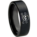 Black Rings For Women Black Tungsten Carbide Skull Pipe Cut Flat Ring