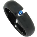 Tungsten Carbide Men's Rings Black Tungsten Carbide Solitaire Ring With Created Blue Sapphire