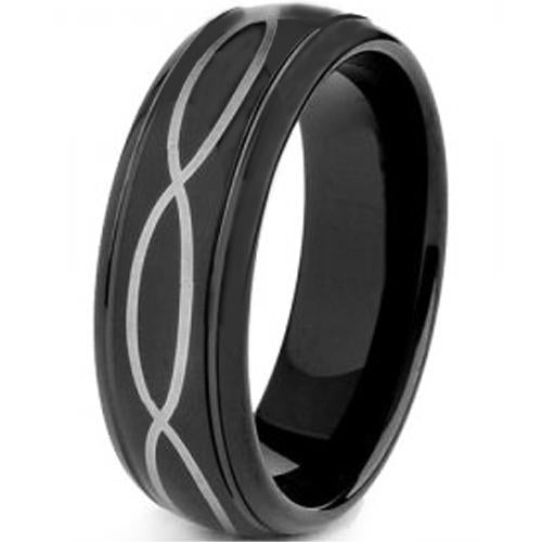 Black Band Ring Black Tungsten Carbide Step Edges Infinity Ring