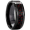 Black Band Ring Tungsten Carbide Step Ring With Black Red Carbon Fiber