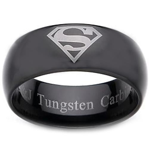 Superman Ring Black Tungsten Carbide Superman Dome Court Ring