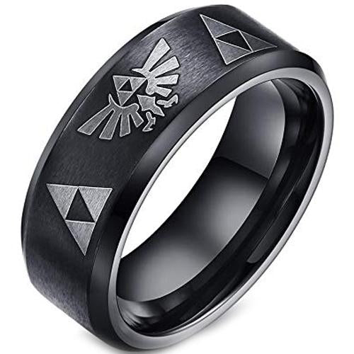 Men's Tungsten Rings Black Tungsten Carbide Triforce Legend of Zelda Ring