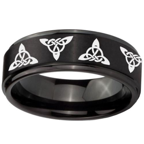 Black Engagement Rings For Her Black Tungsten Carbide Triquetra Trinity Knots Step Ring