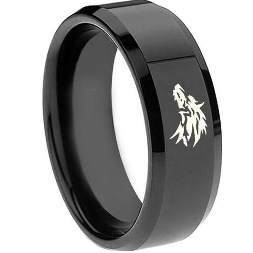 Black Tungsten Rings Black Tungsten Carbide Wolf Beveled Edges Ring