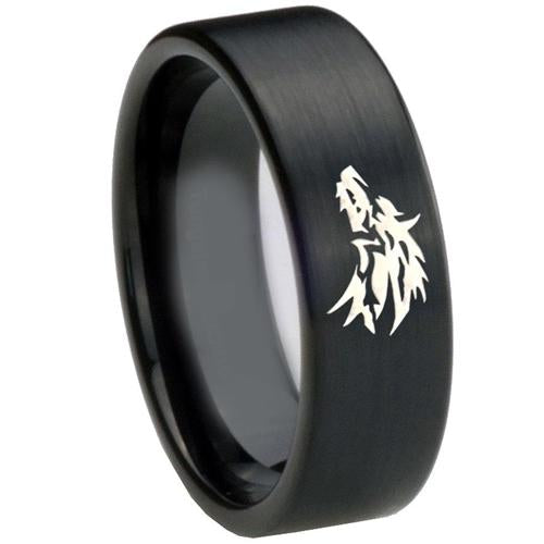 Black Rings For Women Black Tungsten Carbide Wolf Pipe Cut Flat Ring