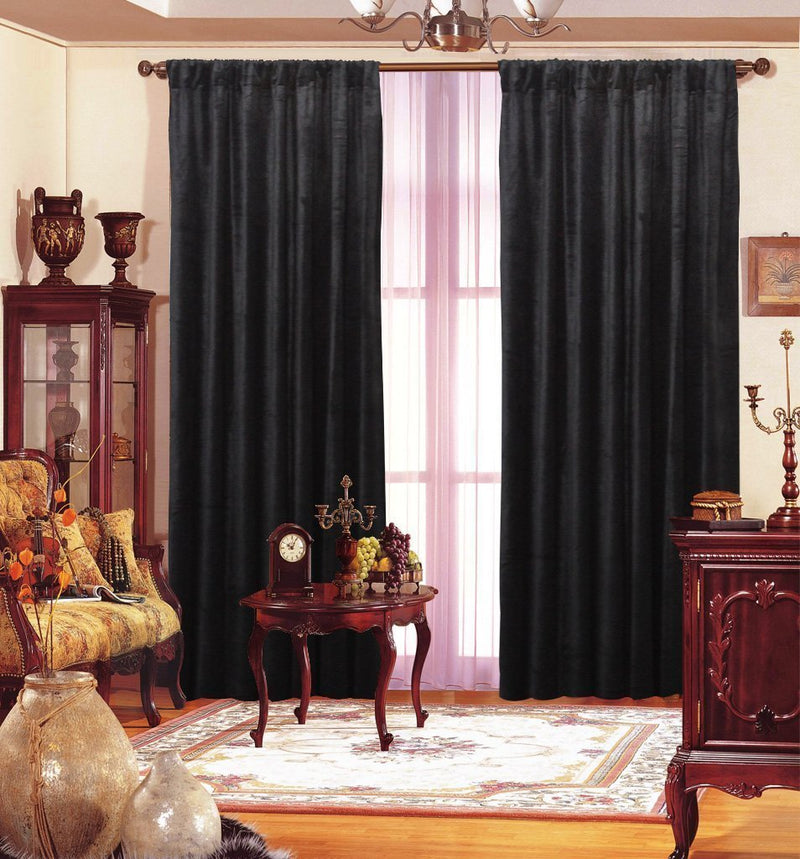 Black Velvet Drape 55"X 84" Each Panel-Curtains-Black-Cotton and Rayon-JadeMoghul Inc.