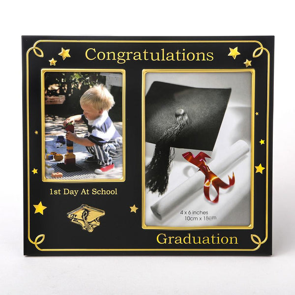 Black With Gold - First Day At School - Graduation Double Frame-Personalized Gifts for Women-JadeMoghul Inc.