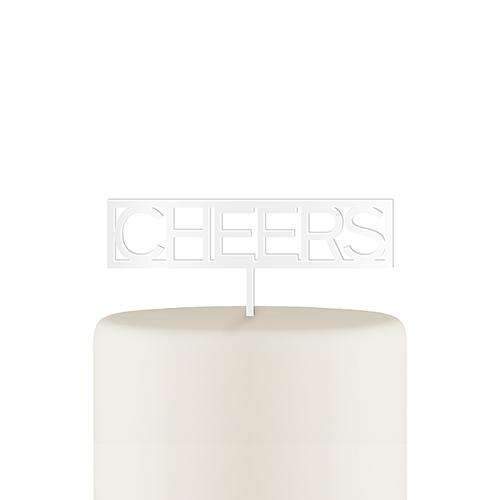 Block Cheers Acrylic Cake Topper - White (Pack of 1)-Wedding Cake Toppers-JadeMoghul Inc.