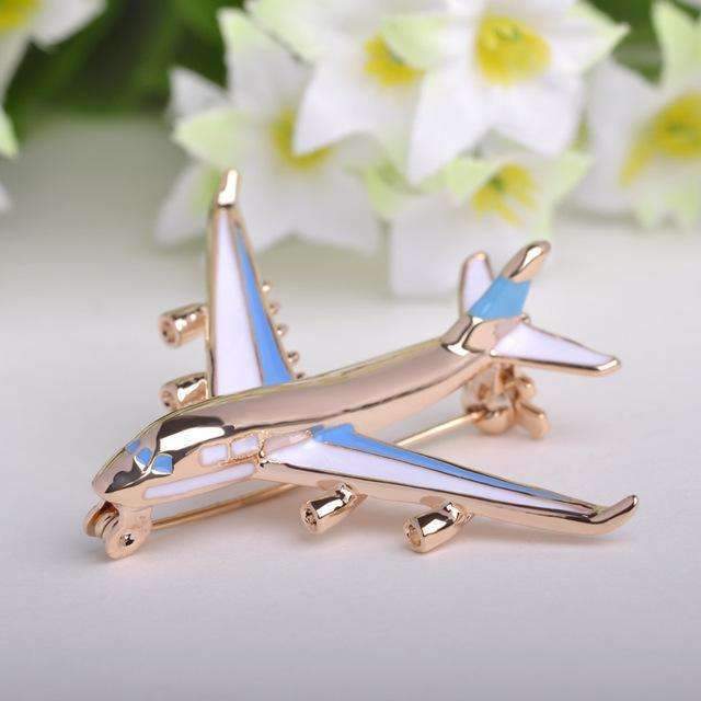 Blucome Cute Little Airplane Brooch Blue Enamel Gold-color Metal Brooches Pin Fighter Aircraft Model Jewelry Suit Clothes Clips-blue-JadeMoghul Inc.