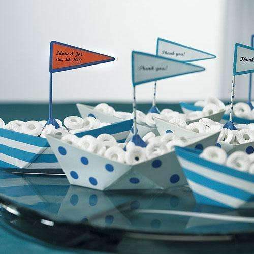 Blue and White Polka Dot and Striped Boat Favors (Pack of 1)-Popular Wedding Favors-JadeMoghul Inc.