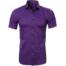 Blue Bamboo Fiber Shirt Men 2018 Summer Short Sleeve Mens Dress Shirts Casual Slim Fit Easy Care Solid Non Iron Chemise Homme-Dark Purple-Asian S-JadeMoghul Inc.