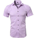 Blue Bamboo Fiber Shirt Men 2018 Summer Short Sleeve Mens Dress Shirts Casual Slim Fit Easy Care Solid Non Iron Chemise Homme-Pink-Asian S-JadeMoghul Inc.