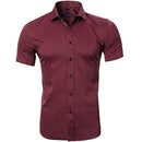 Blue Bamboo Fiber Shirt Men 2018 Summer Short Sleeve Mens Dress Shirts Casual Slim Fit Easy Care Solid Non Iron Chemise Homme-Rose Red-Asian S-JadeMoghul Inc.