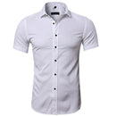 Blue Bamboo Fiber Shirt Men 2018 Summer Short Sleeve Mens Dress Shirts Casual Slim Fit Easy Care Solid Non Iron Chemise Homme-white-Asian S-JadeMoghul Inc.