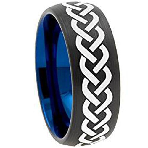 Black Wedding Rings Blue Black Tungsten Carbide Celtic Dome Ring