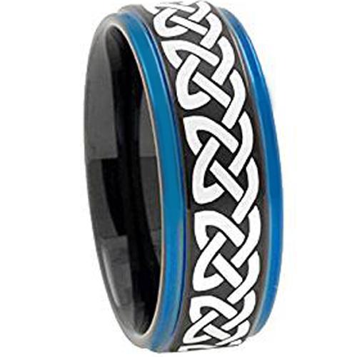Black Wedding Rings Blue Black Tungsten Carbide Celtic Step Ring