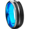 Black Engagement Rings For Her Blue Black Tungsten Carbide Center Groove Ring