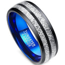 Black Wedding Rings For Her Blue Black Tungsten Carbide Dome Court Meteorite Ring