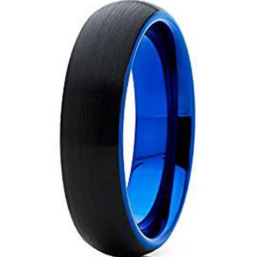 Black Wedding Rings Blue Black Tungsten Carbide Dome Court Ring