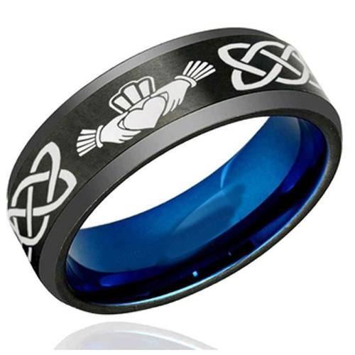 Black Tungsten Rings Blue Black Tungsten Carbide Mo Anam Cara Celtic Ring