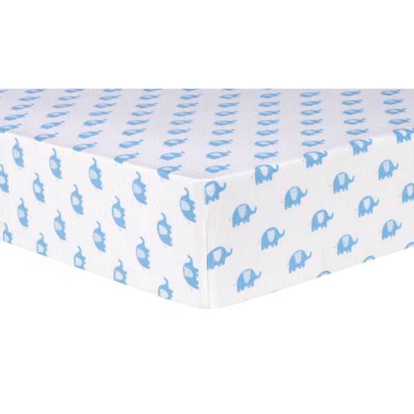 Blue Elephants Deluxe Flannel Fitted Crib Sheet-BLUE-JadeMoghul Inc.