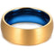 Gold Band Ring Blue Gold Tone Tungsten Carbide Matt Satin Dome Ring