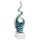 Living Room Decor - Blue & Green Murano Style Art Glass 14" Centerpiece on Crystal Base