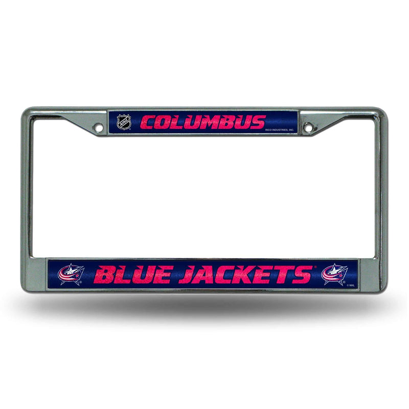 Vehicle License Plate Frames Blue Jackets Bling Chrome Frame