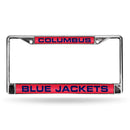 BLUE JACKETS ® LASER CHROME FRAME -RED BACKGROUND WITH NAVY LETTERS-FCL Chrome Laser License Frame-JadeMoghul Inc.