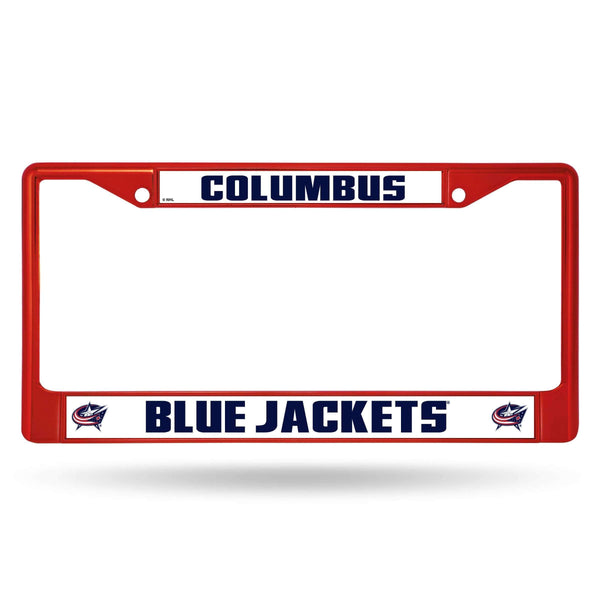 Vehicle License Plate Frame Blue Jackets Red Colored Chrome Frame