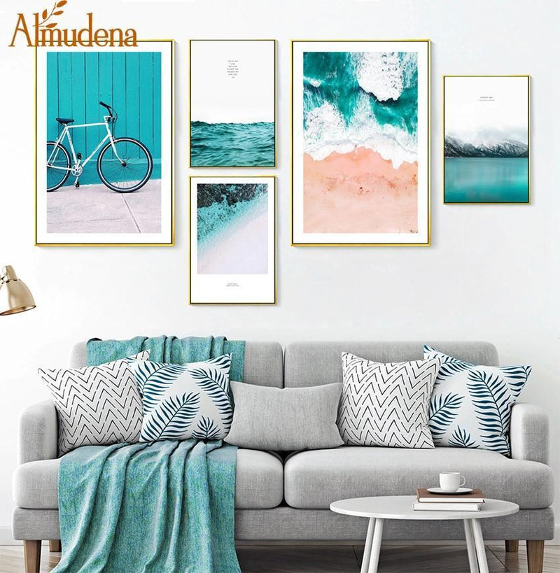 Blue Ocean Snow Mountain Canvas Painting Seascape Wall Art Posters and Prints Nordic Decoration Wall Pictures for Living Room-13x18cm no frame 2-1 piece-JadeMoghul Inc.