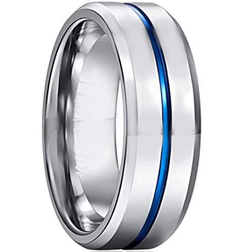 Platinum Rings For Men Blue Platinum White Tungsten Carbide Center Groove Ring