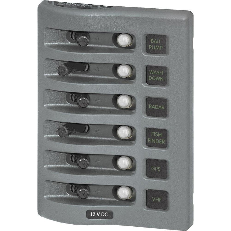 Blue Sea 4376 WeatherDeck Water Resistant Circuit Breaker Panel - 6 Position - Grey [4376]-Electrical Panels-JadeMoghul Inc.