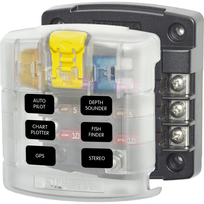 Blue Sea 5028 ST Blade Fuse Block w- Cover - 6 Circuit without Negative Bus [5028]-Circuit Breakers-JadeMoghul Inc.