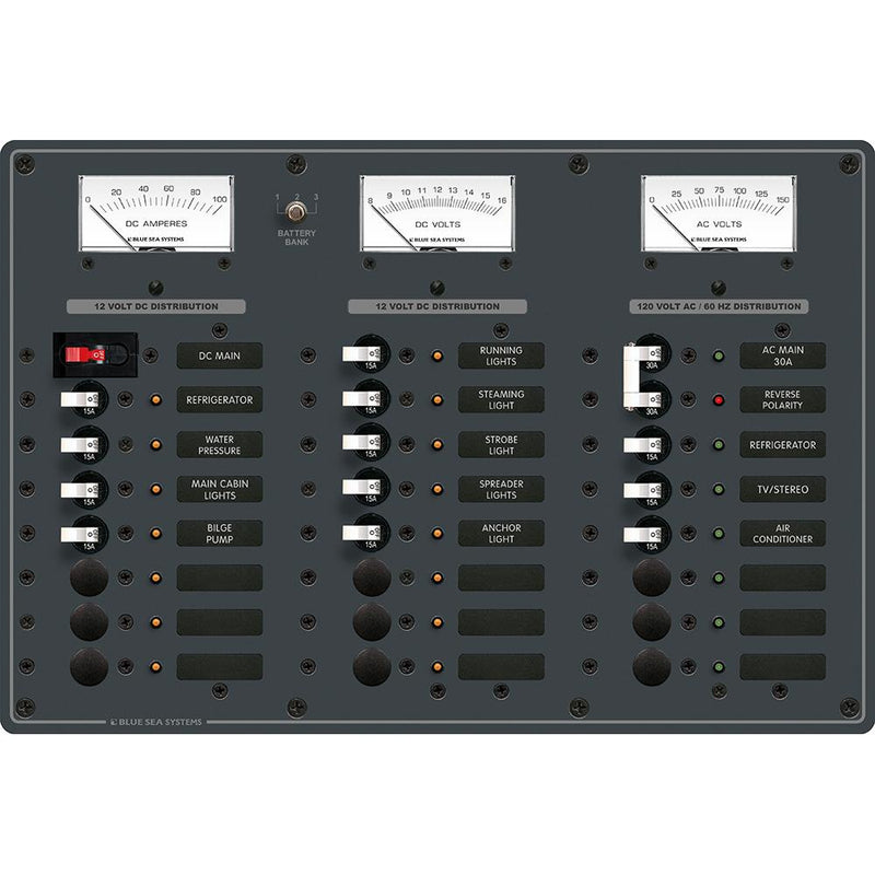 Blue Sea 8084 AC Main +6 Positions-DC Main +15 Positions Toggle Circuit Breaker Panel - White Switches [8084]-Electrical Panels-JadeMoghul Inc.