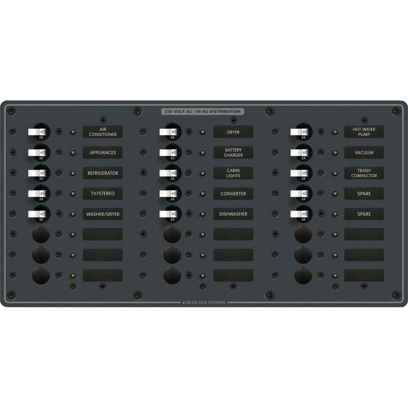 Blue Sea 8165 AV 24 Position 230v (European) Breaker Panel - White Switches [8165]-Electrical Panels-JadeMoghul Inc.