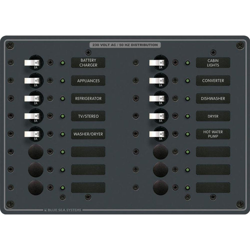 Blue Sea 8561 AC 16 Position 230v (European) Breaker Panel (White Switches) [8561]-Electrical Panels-JadeMoghul Inc.