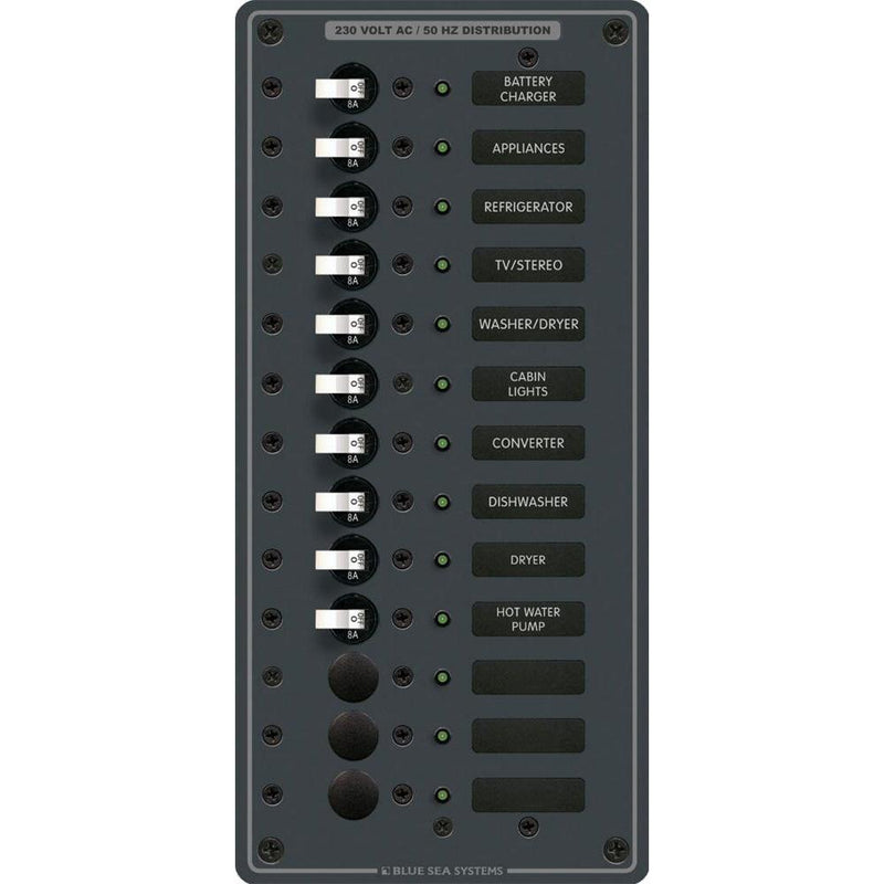 Blue Sea 8580 AC 13 Position 230v (European) Breaker Panel (White Switches) [8580]-Electrical Panels-JadeMoghul Inc.