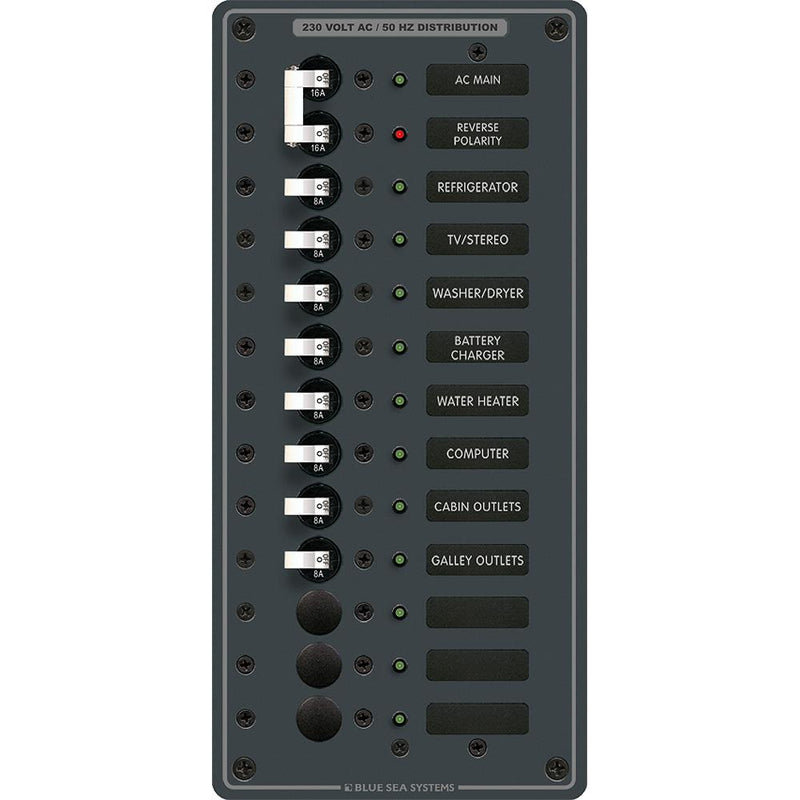 Blue Sea 8585 Breaker Panel - AC Main + 11 Positions (European) - White [8585]-Electrical Panels-JadeMoghul Inc.