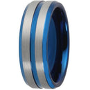 Silver Rings Blue Silver Tungsten Carbide Center Groove Ring