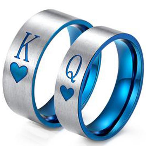 Silver Band Ring Blue Silver Tungsten Carbide Pipe Cut Flat King Queen Crown Ring