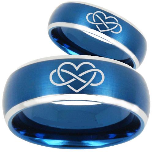 Silver Engagement Rings Blue Silver White Tungsten Carbide Infinity Heart Ring