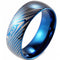 Black Tungsten Rings Blue Tungsten Carbide Damascus Dome Court Ring